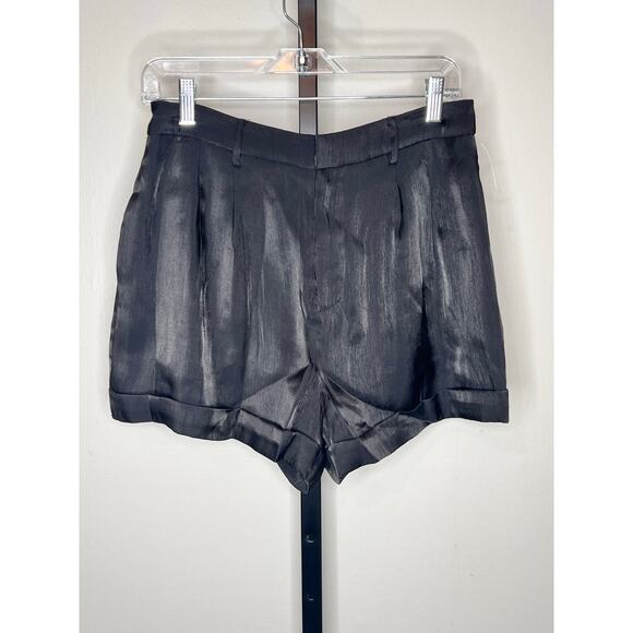 Endless Rose Satin High Waisted Pleated Cuffed Short Black Womens Size M - Picture 1 of 7